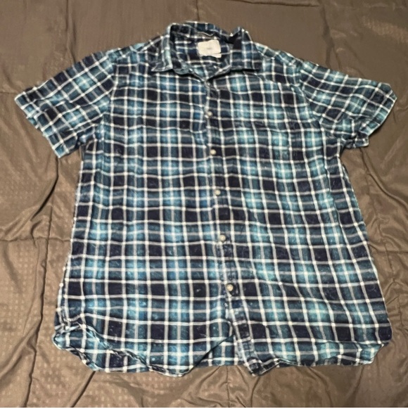 zip code 1992 button down shirt Blue Plaid Bleach size large - Picture 1 of 7